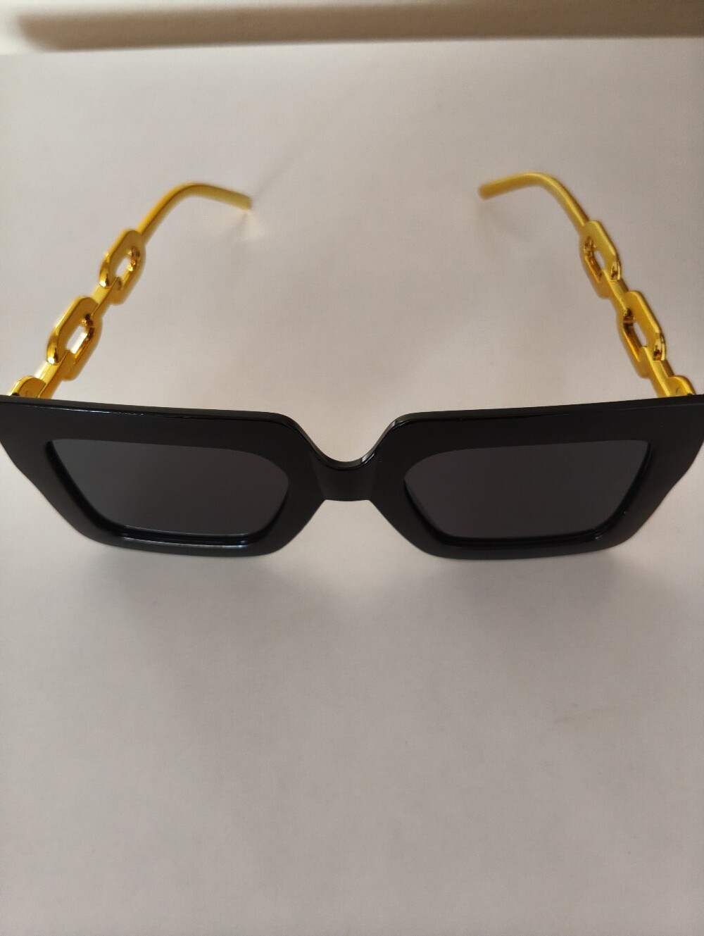 Black Frame Sunglasses with Gold Chain Temples